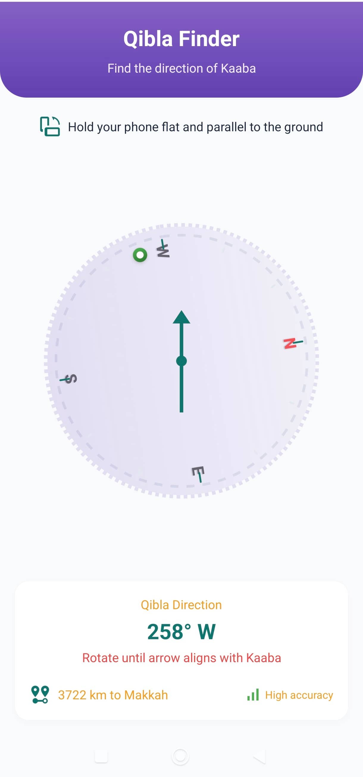 Deenly Qibla finder compass screen